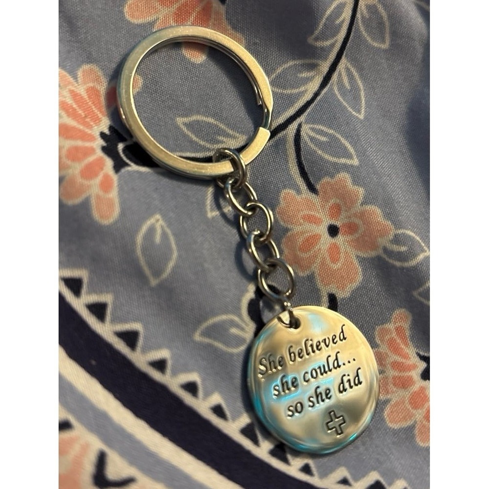NEW Round Silver Gift Keychain - She Believed She Could, So She Did
